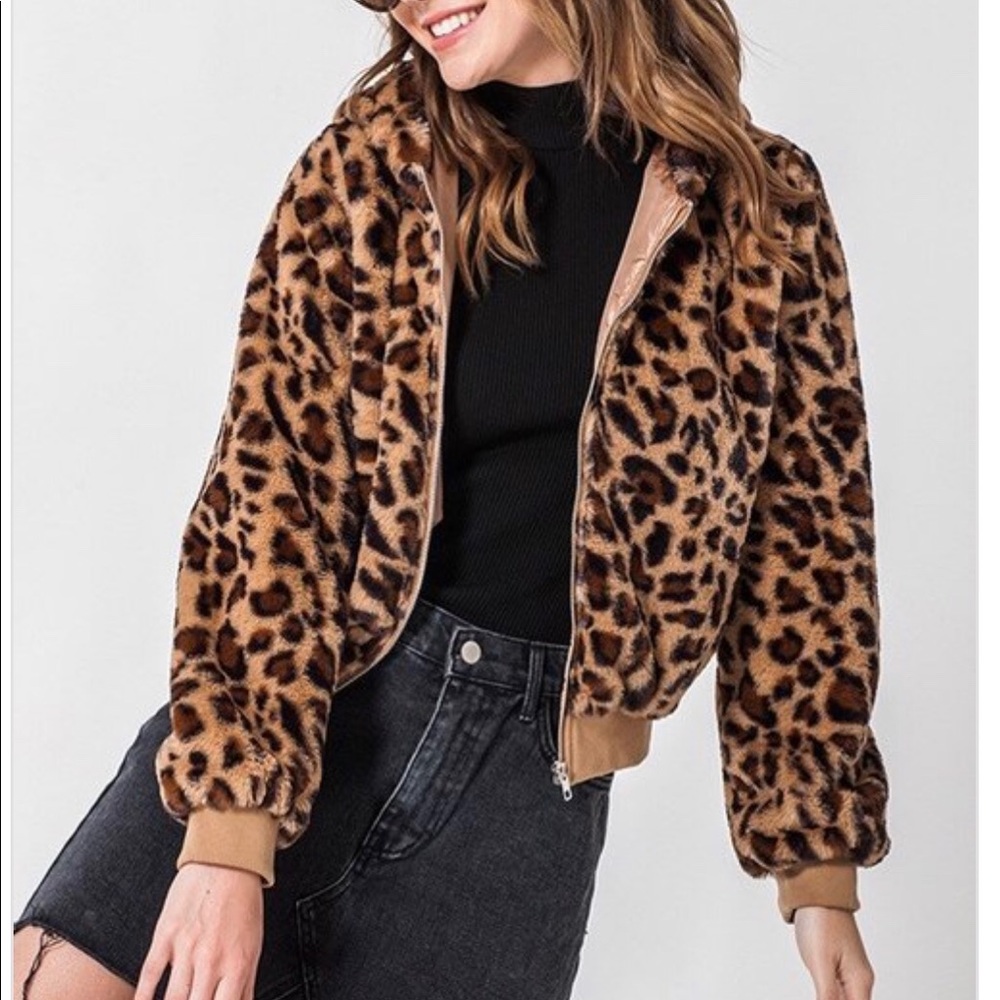 LEOPARD BANDED DETAIL HOODIE JACKET - Picture 1 of 5